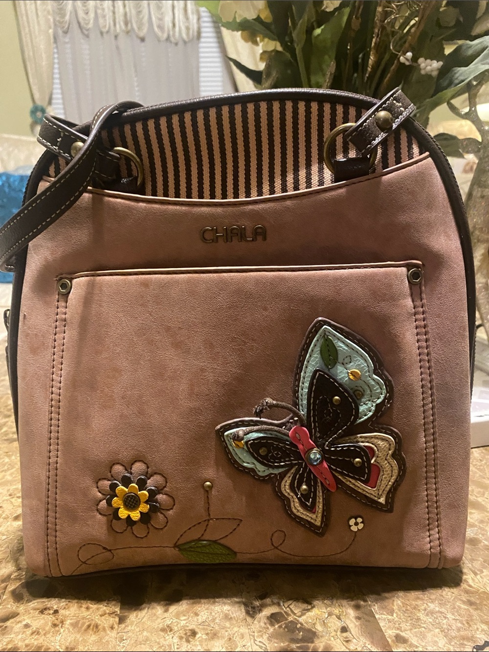 Chala Dusty Pink Butterfly Applique Shoulder Bag